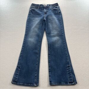 Risen Jeans High Rise Cropped Bootcut Jeans with Side Slit Detail - RDP5618 Blue